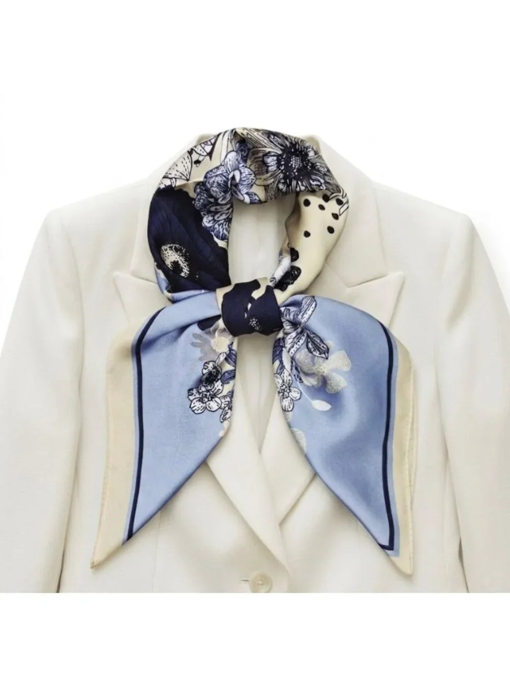 Silky Floral Wreath Square Scarf Blue Vintage Inspired Botanical Print headband - Picture 1 of 6